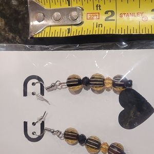 ** 3/$5 **  Earrings, pierced dangle black/amber